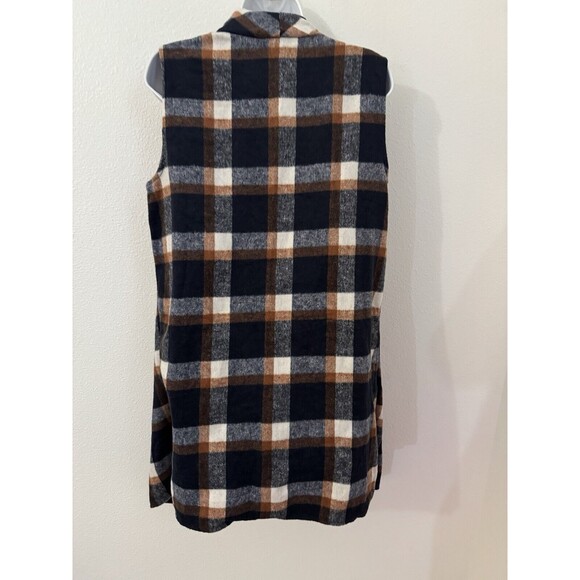 Plaid Vest Flannel Long Boho Women Sleeveless Shacket Fringe Festival M Navy - Picture 4 of 6